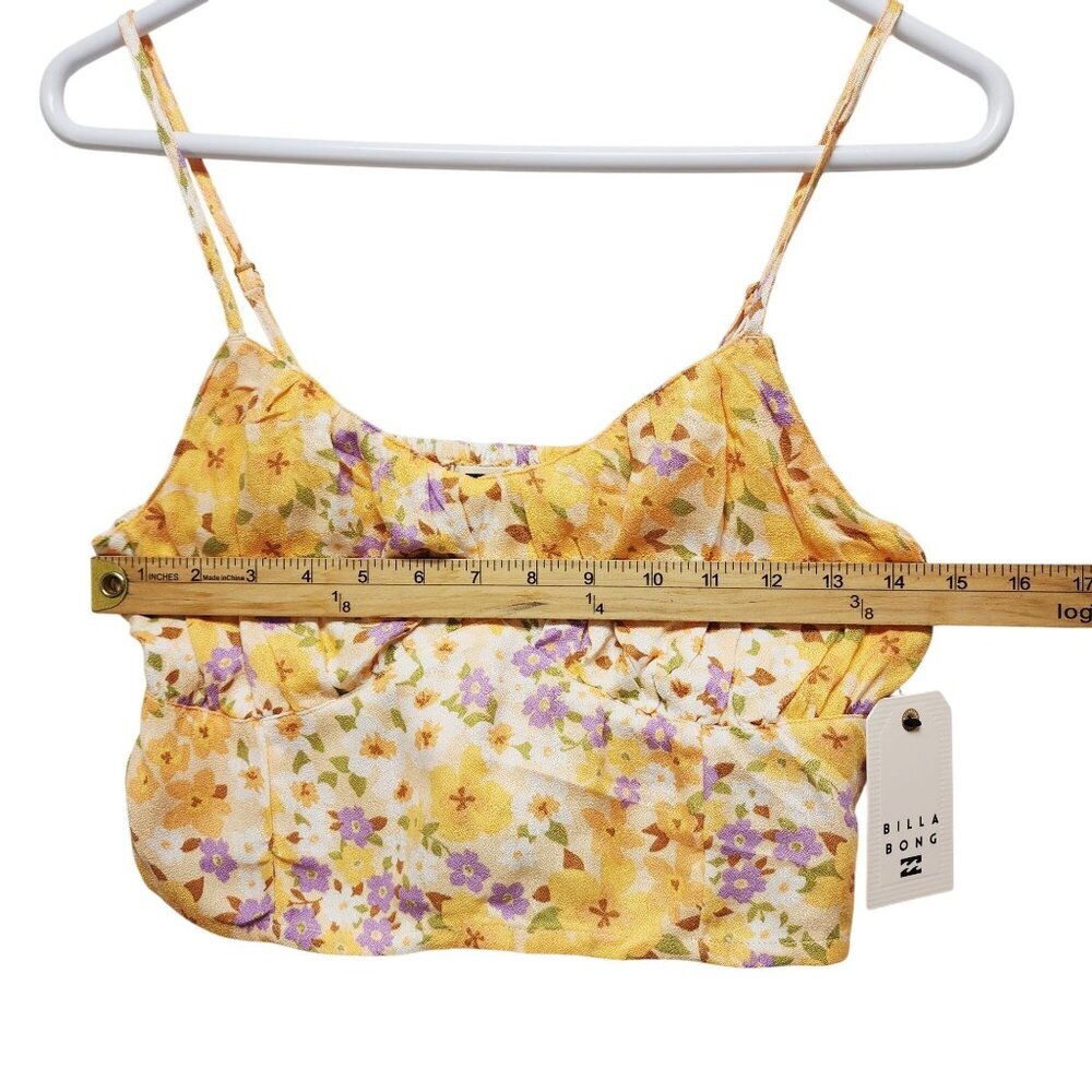 Billabong Womens Floral Yellow Crop Top Size L 12 Adjustable Straps Smocked Back - Picture 7 of 8